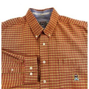 Cinch Men's Button Down Pocket Cowboy Rodeo Red Yellow Check Oxford Shirt XL‎